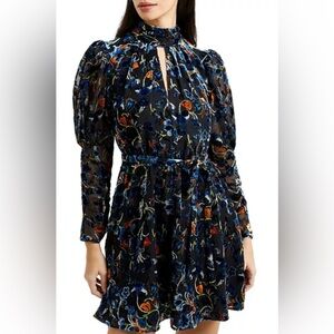 FRENCH CONNECTION Avery Burnout Velvet Keyhole Mini Dress EUC size 6